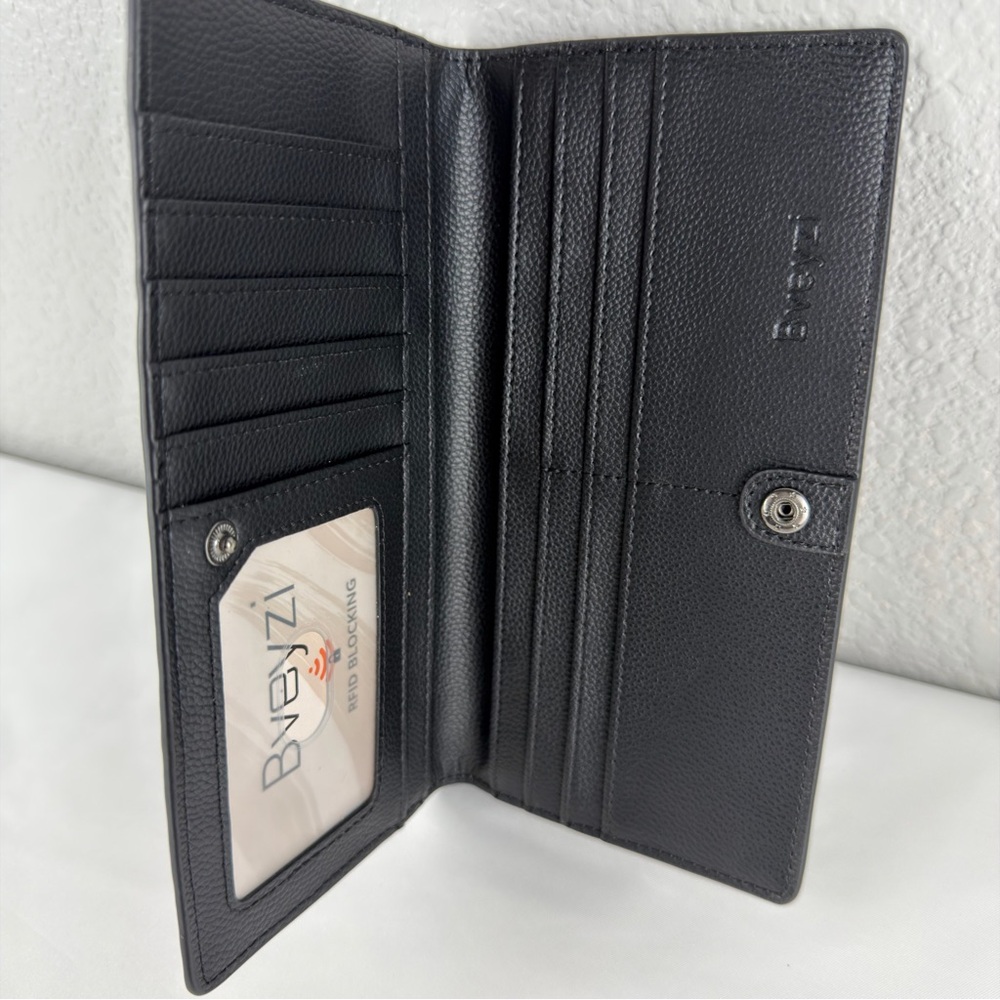 NWOT Bveyzi Ultra Slim Thin Leather RFID Blocking Credit Card Holder Bifold Blak - Picture 9 of 11